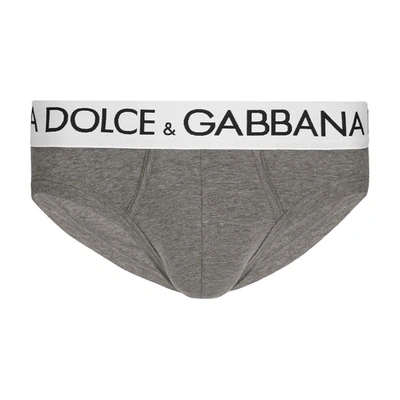 Dolce & Gabbana Mid-rise Briefs In Stretch Cotton Jersey In Melange_grey