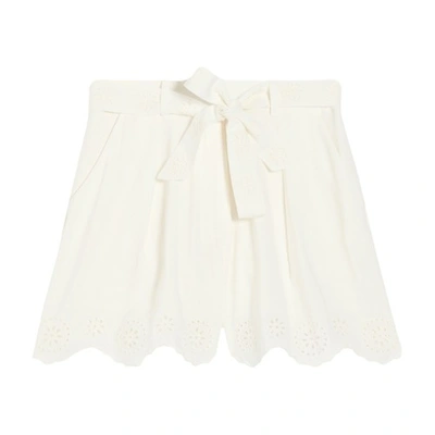 Claudie Pierlot Belted Broderie Anglaise-edge Shorts In Ecru