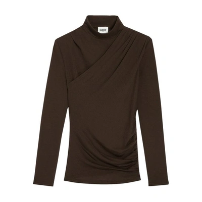 Claudie Pierlot Womens Bruns High-neck Long-sleeved Wool T-shirt In Schokolade