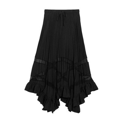 Claudie Pierlot Seloda Pleated Ruffled Woven Maxi Skirt In Schwarz