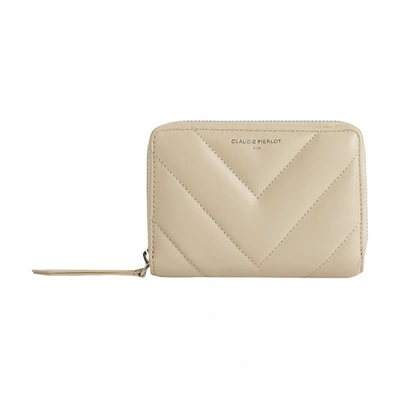 Claudie Pierlot Quilted Leather Wallet In Hell_beige