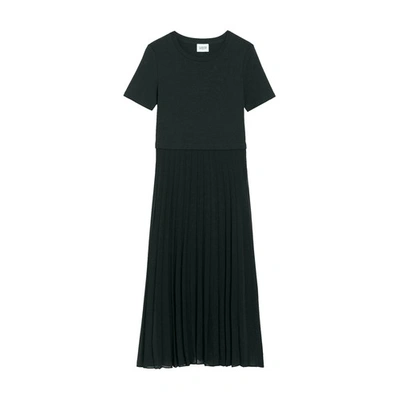 Claudie Pierlot Teli Long Dual-fabric Dress In Bicolore