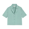 Claudie Pierlot Womens Verts Notched-lapel Straight-fit Satin Shirt In Wasser_grun