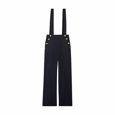 Claudie Pierlot Womens Bleus Pames Braces-trim Stretch-woven Trousers In Marine