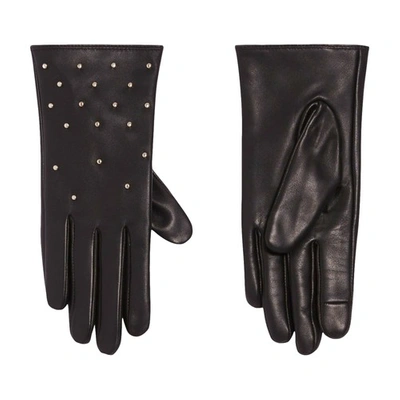 Claudie Pierlot Leather Gloves With Rhinestones In Schwarz
