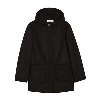 Claudie Pierlot Hooded Coat In Noir / Gris