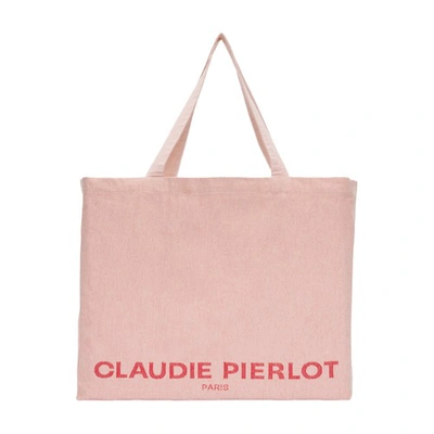 Claudie Pierlot Logo-print Oversized Recycled Cotton-blend Tote Bag In Blass_rosa