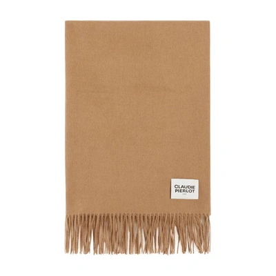 Claudie Pierlot Womens Bruns Alaska Logo-patch Fringed Wool Scarf In Nougat