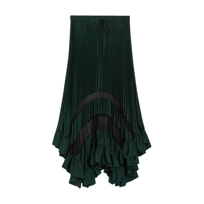 Claudie Pierlot Womens Verts Selode Asymmetric-hem Pleated Woven Midi Skirt