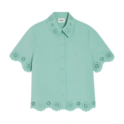 Claudie Pierlot Broderie-anglaise Short-sleeve Shirt In Verts