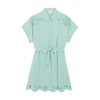 Claudie Pierlot Womens Verts Rafia Broderie-anglaise Belted-waist Linen-blend Mini Dress In Wasser_grun