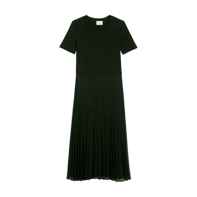 Claudie Pierlot Teli Long Dual-fabric Dress In Noir