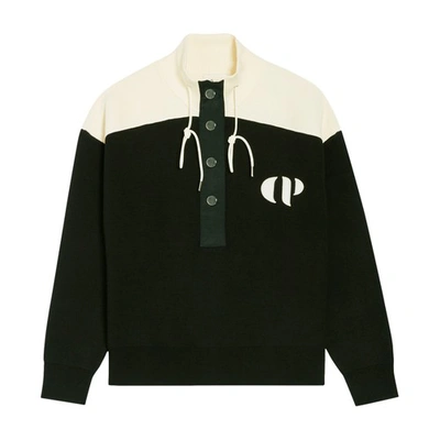 Claudie Pierlot Minimum Half-zip Sweatshirt In Noir / Gris