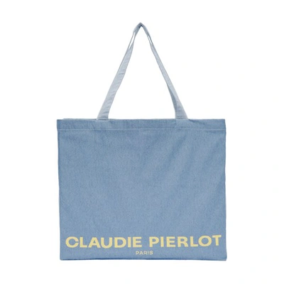 Claudie Pierlot Logo-print Oversized Recycled Cotton-blend Tote Bag In Blau