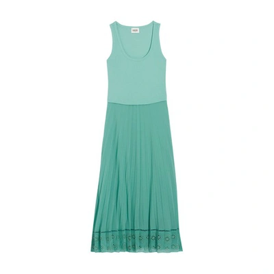 Claudie Pierlot Womens Verts Two Piece-effect Pleated Cotton Midi Dress In Wasser_grun