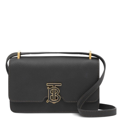 Burberry Ladies Black Grainy Leather Mini Tb Bag