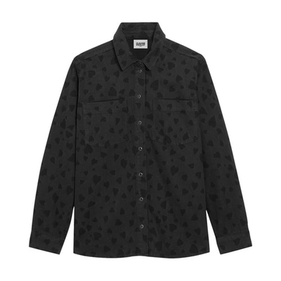 Claudie Pierlot Womens Bleus Heart-print Relaxed-fit Denim Overshirt