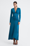 Reiss Remy Plunge-neck Asymmetric-hem Stretch-jersey Midi Dress In Teal