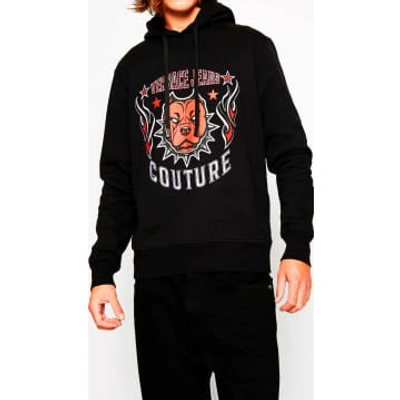 Versace Jeans Couture Embroidered-logo Cotton Hoodie In Black