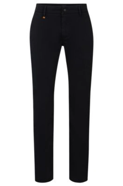 Hugo Boss Slim-fit Trousers In Stretch-cotton Satin In Black