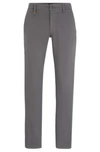 Hugo Boss Slim-fit Trousers In Stretch-cotton Satin In Dark Grey
