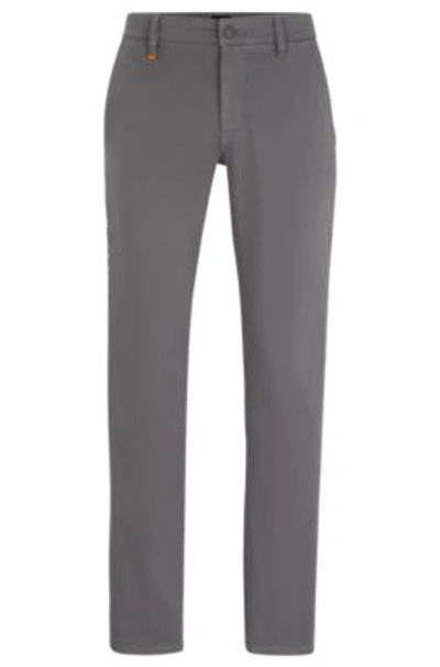 Hugo Boss Slim-fit Trousers In Stretch-cotton Satin In Dark Grey