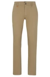 Hugo Boss Slim-fit Trousers In Stretch-cotton Satin In Light Brown