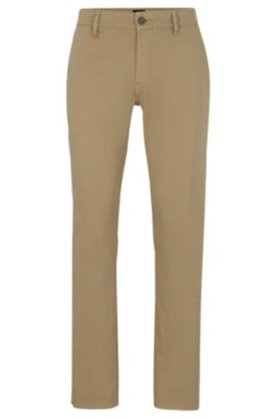 Hugo Boss Slim-fit Trousers In Stretch-cotton Satin In Light Brown