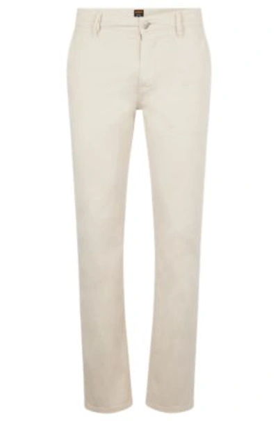 Hugo Boss Slim-fit Trousers In Stretch-cotton Satin In White