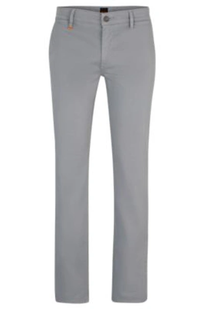 Hugo Boss Slim-fit Trousers In Stretch-cotton Satin In Silver
