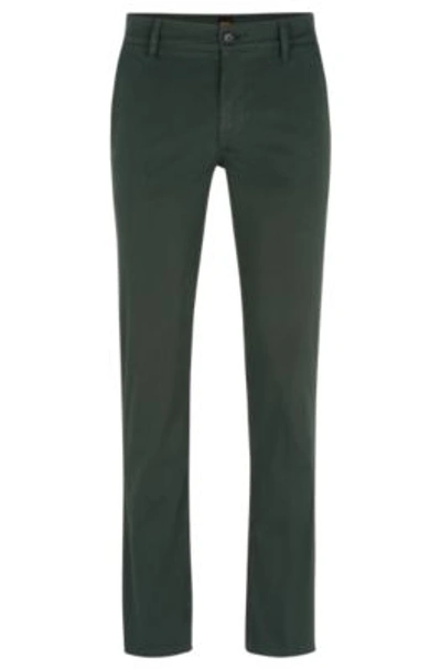 Hugo Boss Slim-fit Trousers In A Cotton Blend With Stretch In Light Green