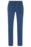 Hugo Boss Slim-fit Trousers In Stretch-cotton Satin In Light Blue