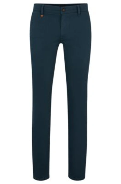 Hugo Boss Slim-fit Trousers In Stretch-cotton Satin In Light Green