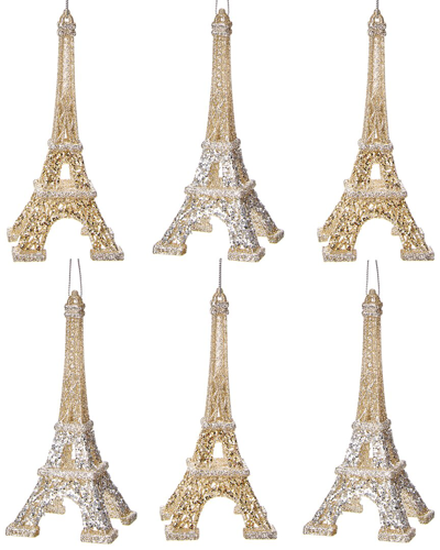 Kurt Adler 6pc Eiffel Tower Christmas Ornaments In Multicolor
