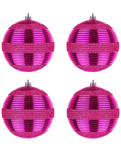 First Traditions Set Of 4 4.5in Pink Ball Shatterproof Bauble Ornaments