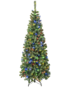 First Traditions 6ft Sagamore Slim Tree With 400 Multi Led Lights In Green