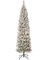First Traditions 7.5ft Acacia Pencil Slim Flocked Tree With 350 Clear Lights In Green