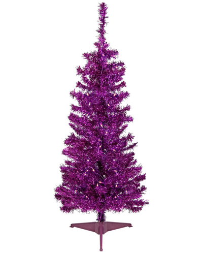 Northlight 4ft Pre-lit Purple Tinsel Artificial Christmas Tree