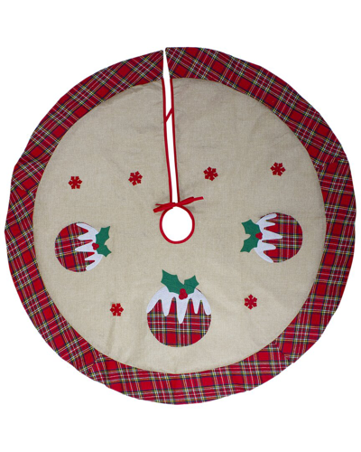 NORTHLIGHT NORTHLIGHT 48IN BURLAP PLAID & APPLIQUE TREE SKIRT