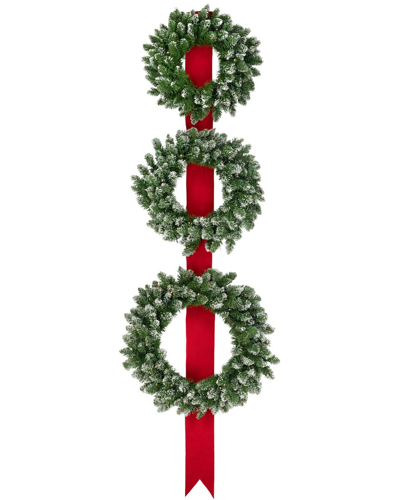 Northlight Set Of 3 Pre-lit Flocked Wreaths On Ribbons