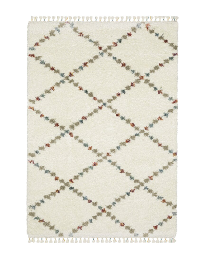 Stylehaven Amerherst Diamond Lattice Shag Tassel Fringe Area Rug In Ivory