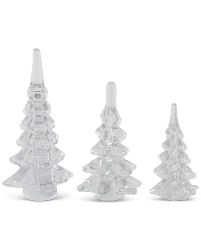 K & K Interiors Set Of 3 Clear Glass Trees