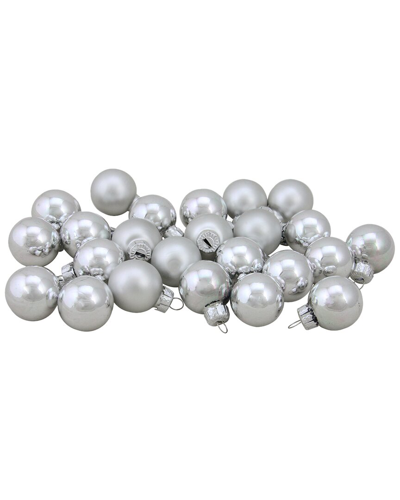 Northlight 24ct Silver 2-finish Glass Christmas Ball Ornaments 1in (25mm)