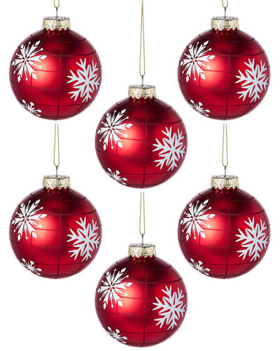 Kurt Adler 6pc 80mm Plaid Snowflakes Glass Ball Christmas Ornaments In Multicolor