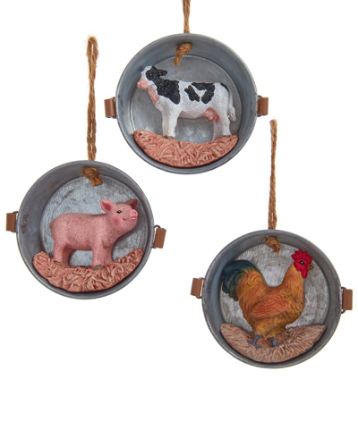 Kurt Adler 2.75in Pig, Cow & Rooster Ornaments (3 Assorted) In Multicolor
