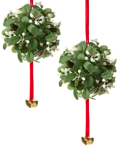 Kurt Adler 2pc Mistletoe Ball Christmas Ornaments In Multicolor