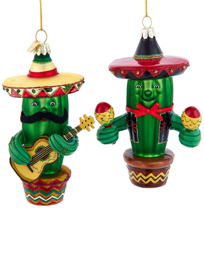 Kurt Adler 5in Noble Gems Cactus With Sombrero Christmas Ornaments (2 Assorted) In Multicolor