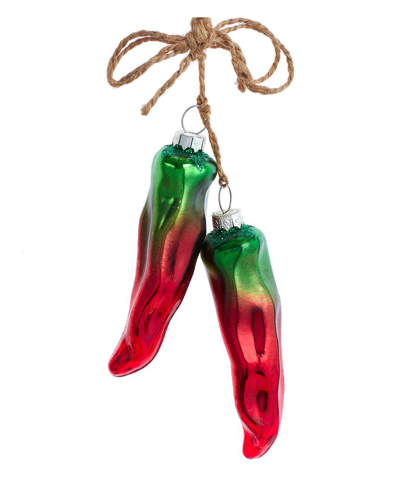 Kurt Adler 7in Glass Chili Peppers Ornament In Multicolor