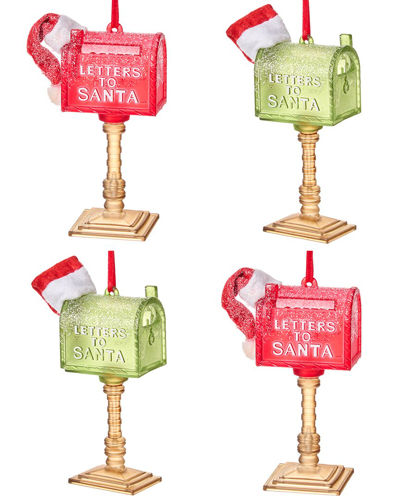 Kurt Adler 4pc Mailboxes With Santa Hat Christmas Ornaments In Multicolor