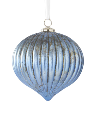 K & K Interiors 8.5in Mercury Glass Ribbed Onion Christmas Ornament In Blue